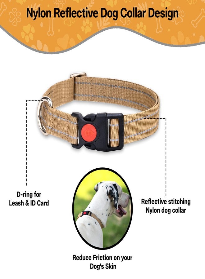 ADIL'S Adil’S Nylon Reflective Dog Collar 1in Width with Quick Release Strong Plastic Lock Buckle - Suitable for Small, Medium & Large Dogs, Size: M & L, Beige & Maroon (M, Beige) - Image 2